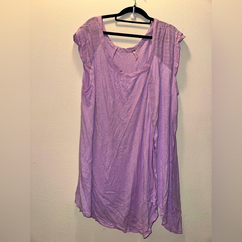NWT free people purple linen blend asymmetrical hem blouse L boho contemporary